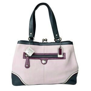 🆕 Coach Laura Spectator Shoulder Bag Satchel Kiss Lock Lavender Leather